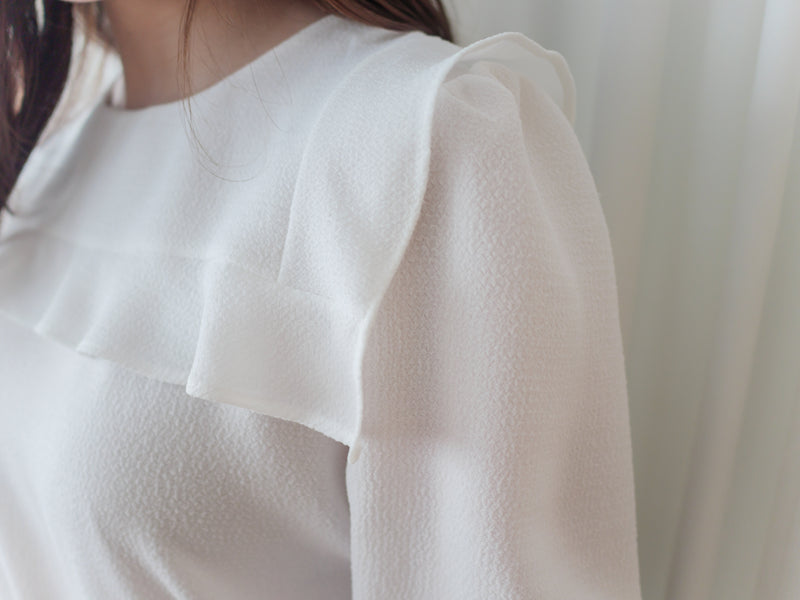 (不透肉雪紡) My ruffle Pearl, Blouse 不透肉雪紡立體荷葉珍珠手袖上衣/ BU9059