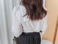 (不透肉雪紡) My ruffle Pearl, Blouse 不透肉雪紡立體荷葉珍珠手袖上衣/ BU9059