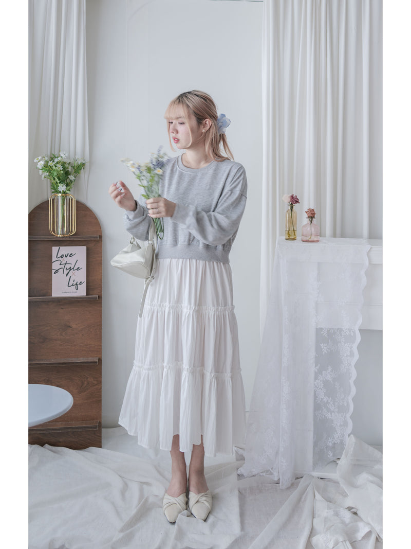 Sweater Elegant OPS 假兩件衛衣X傘裙設計連身裙/ DS1006