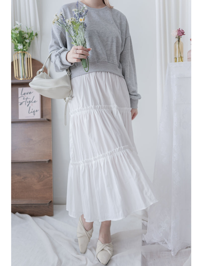 Sweater Elegant OPS 假兩件衛衣X傘裙設計連身裙/ DS1006