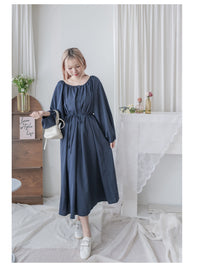 Moonlight Navy Dress 特色鈕扣設計修腰連身裙/ DS1008