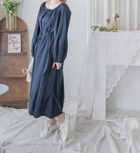 Moonlight Navy Dress 特色鈕扣設計修腰連身裙/ DS1008