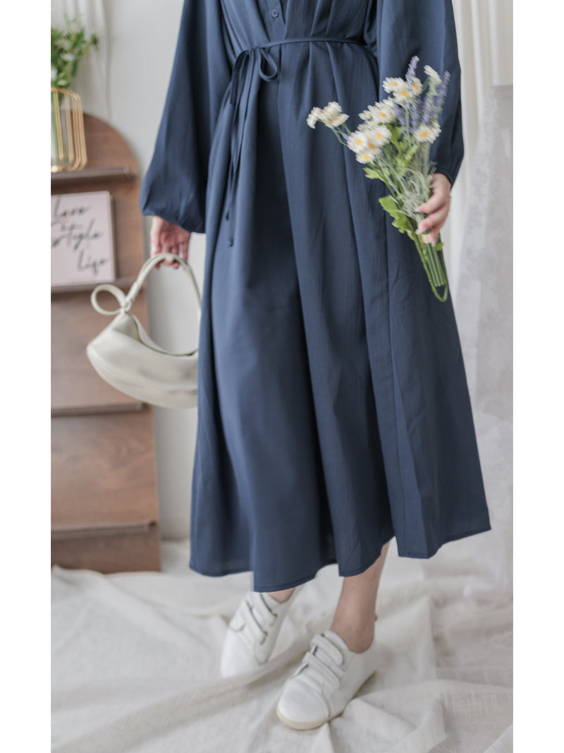 Moonlight Navy Dress 特色鈕扣設計修腰連身裙/ DS1008
