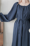 Moonlight Navy Dress 特色鈕扣設計修腰連身裙/ DS1008