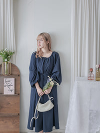 Moonlight Navy Dress 特色鈕扣設計修腰連身裙/ DS1008