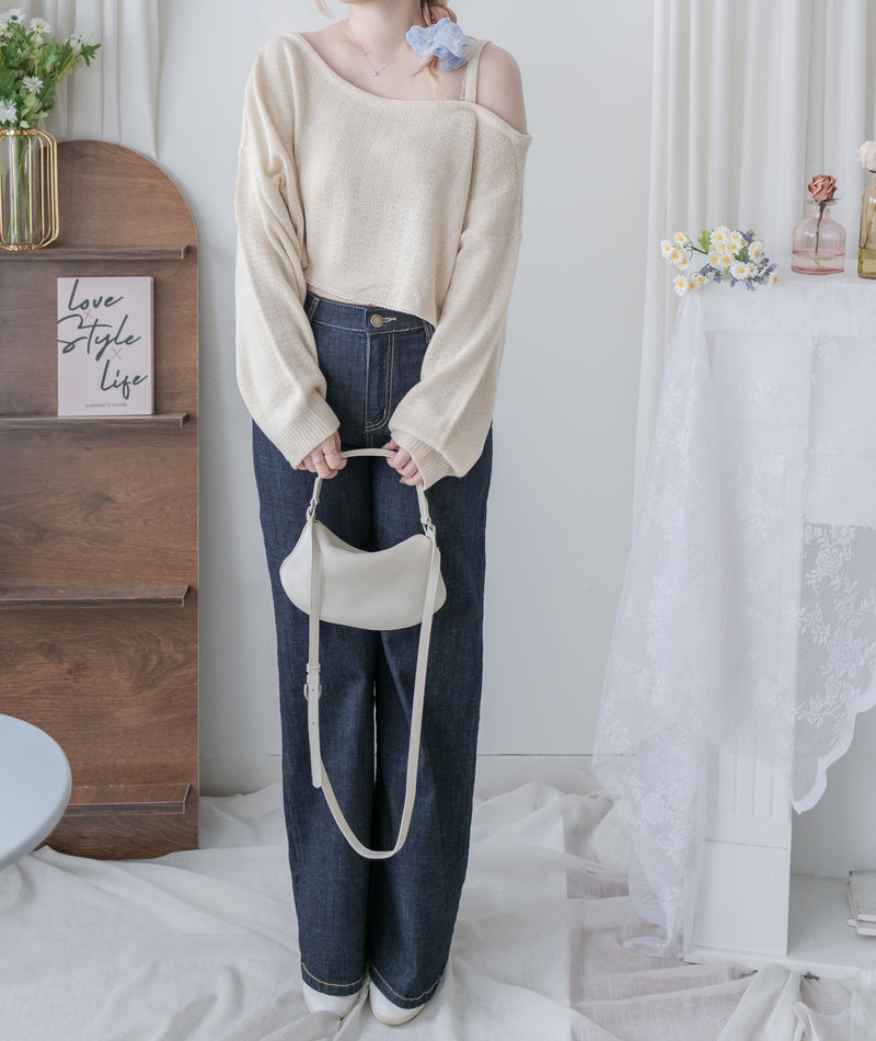 Crop Knit Top 短版斜肩設計吊帶針織/ TP9194