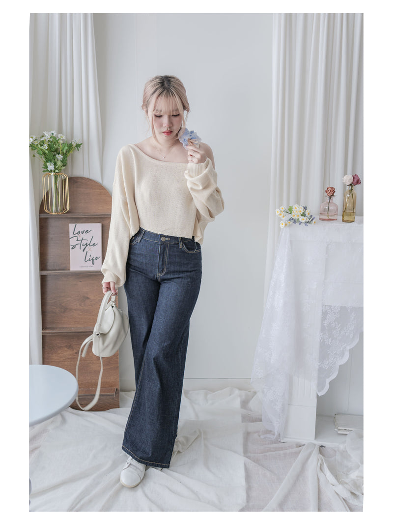 Crop Knit Top 短版斜肩設計吊帶針織/ TP9194