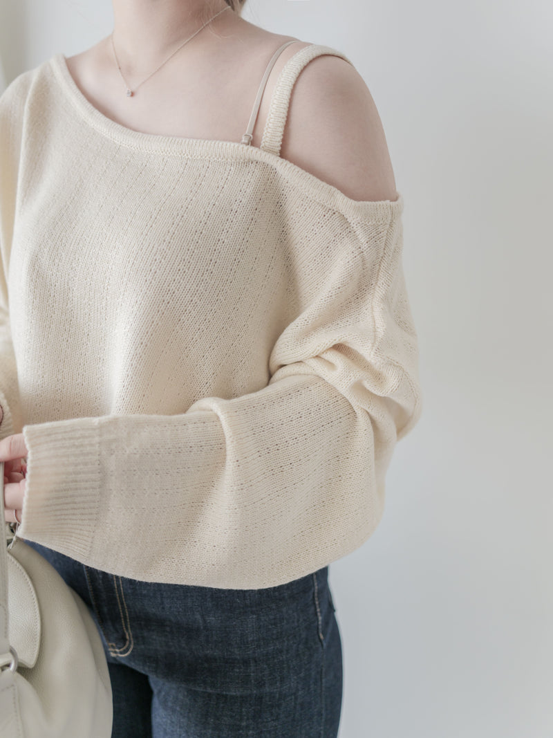 Crop Knit Top 短版斜肩設計吊帶針織/ TP9194