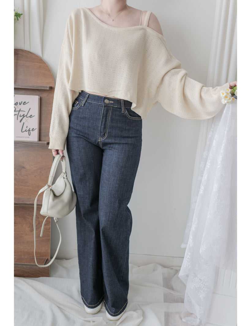 Crop Knit Top 短版斜肩設計吊帶針織/ TP9194