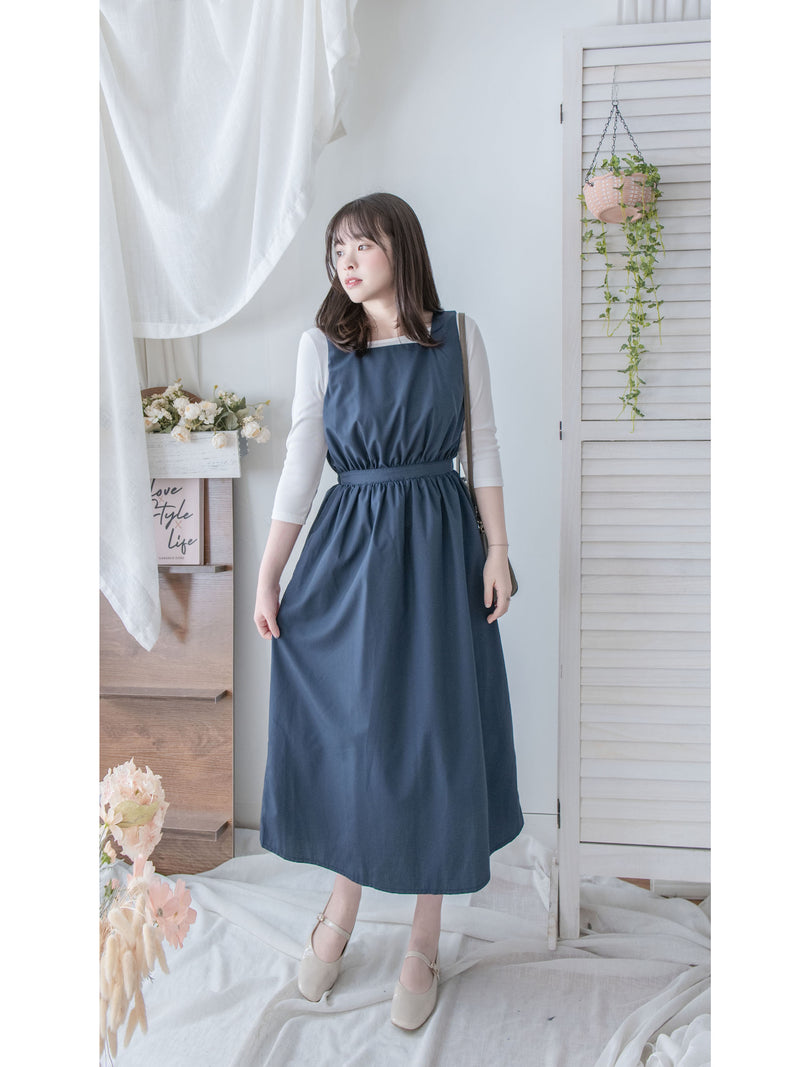 Square Collar Vest Dress 方領口單排鈕扣設計背心連身裙/ DS1012