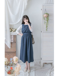 Square Collar Vest Dress 方領口單排鈕扣設計背心連身裙/ DS1012