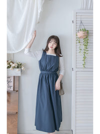 Square Collar Vest Dress 方領口單排鈕扣設計背心連身裙/ DS1012