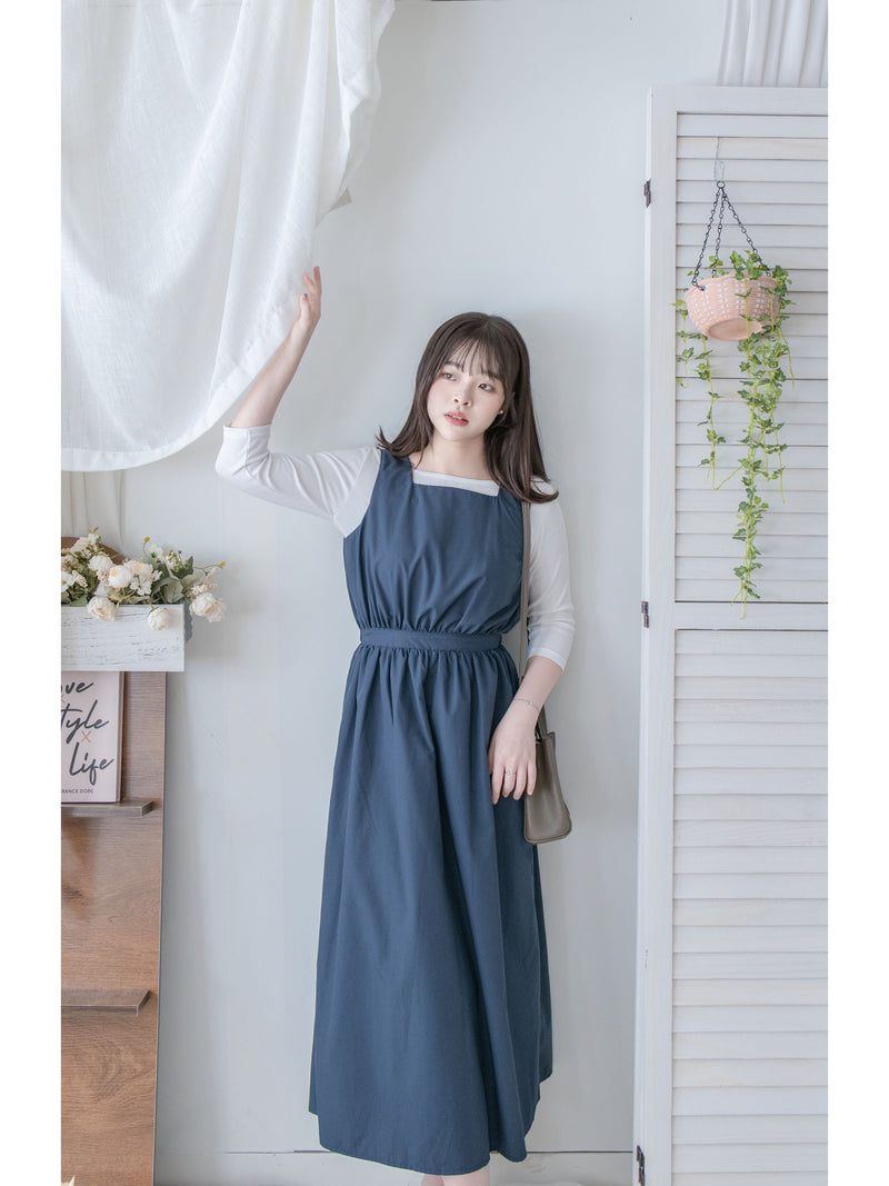 Square Collar Vest Dress 方領口單排鈕扣設計背心連身裙/ DS1012