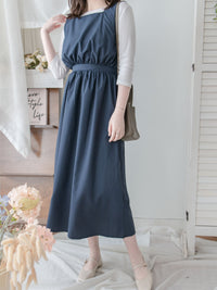Square Collar Vest Dress 方領口單排鈕扣設計背心連身裙/ DS1012