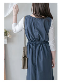 Square Collar Vest Dress 方領口單排鈕扣設計背心連身裙/ DS1012