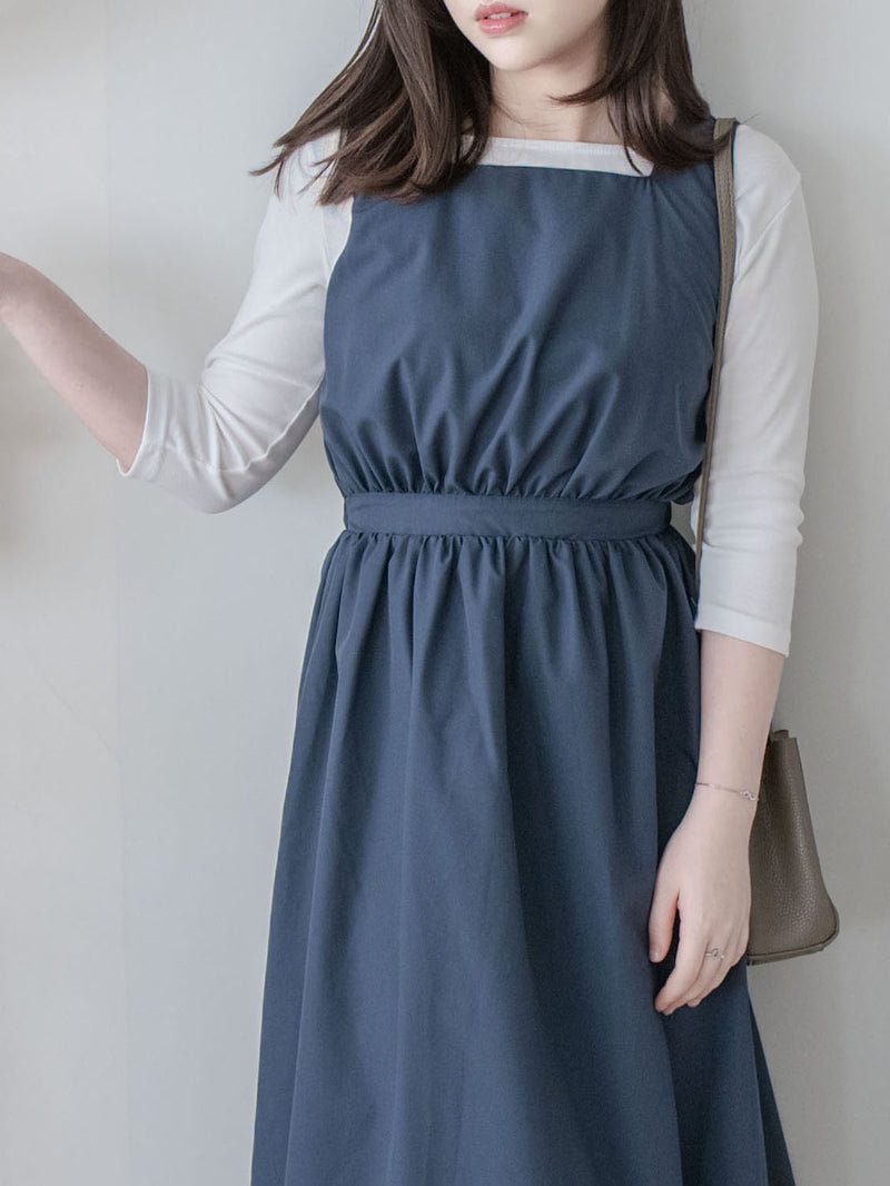 Square Collar Vest Dress 方領口單排鈕扣設計背心連身裙/ DS1012