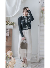 Coco Pearl Cardigan & Top 光澤珍珠鈕白黑滾邊外套或上衣 /TP9192