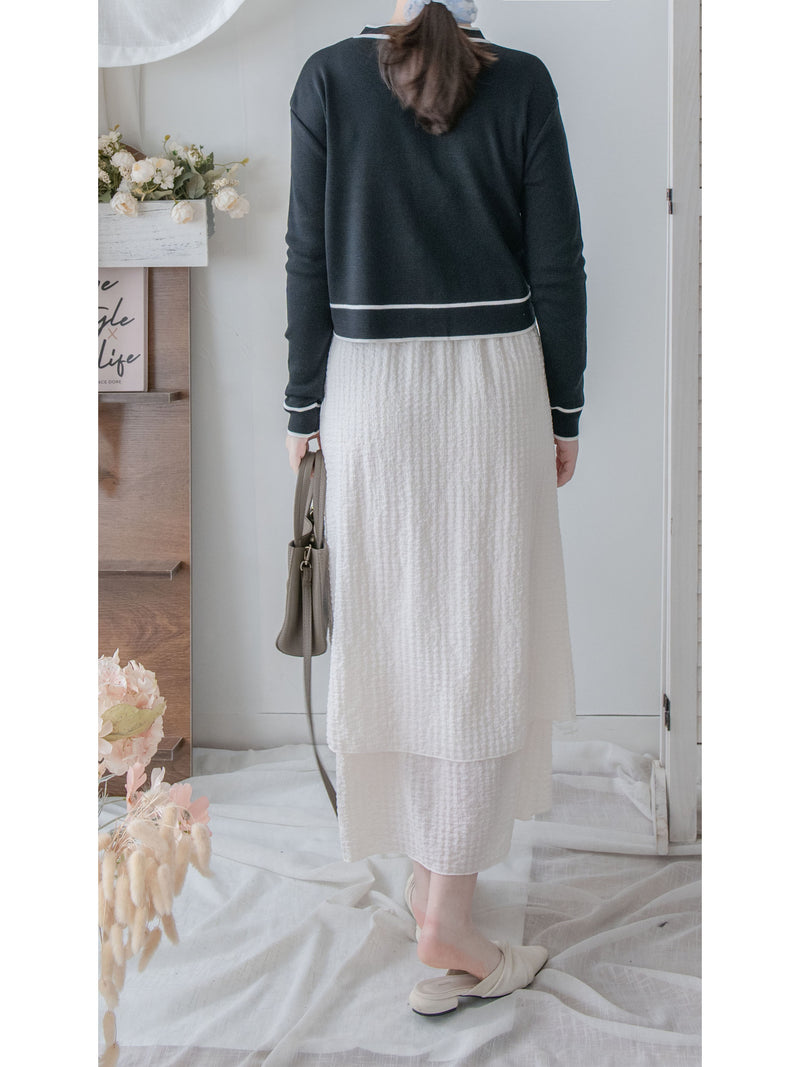Layer Skirt 象牙白彈性層次簡約半裙/SK8863