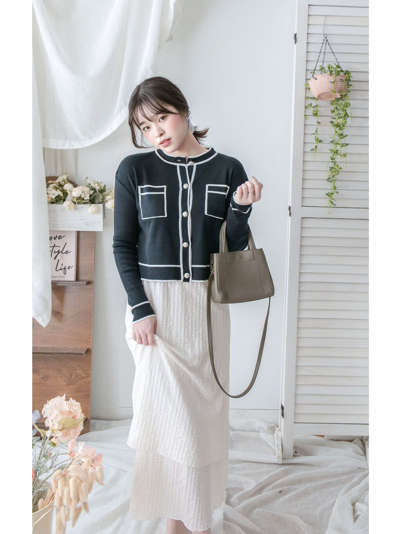 Coco Pearl Cardigan & Top 光澤珍珠鈕白黑滾邊外套或上衣 /TP9192