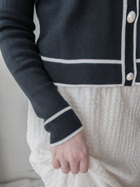 Coco Pearl Cardigan & Top 光澤珍珠鈕白黑滾邊外套或上衣 /TP9192