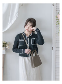 Coco Pearl Cardigan & Top 光澤珍珠鈕白黑滾邊外套或上衣 /TP9192