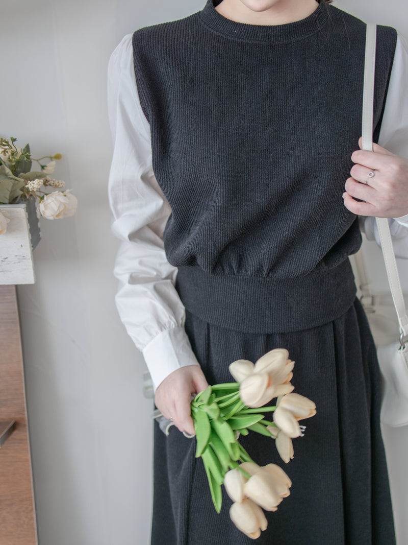 Spliced French Set 恤衫拼針織裙子兩件套/ DS1014