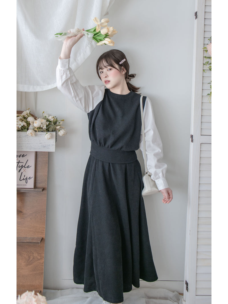 Spliced French Set 恤衫拼針織裙子兩件套/ DS1014