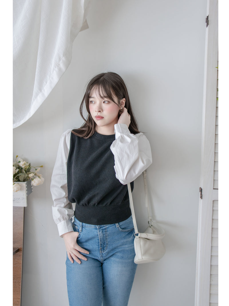 Spliced French Set 恤衫拼針織裙子兩件套/ DS1014