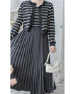Stripe Dress Set 法式舒適防毛彈性線料外套及百褶連身裙/ SE8092 （pre-order)