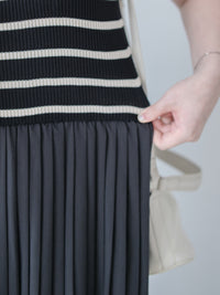 Stripe Dress Set 法式舒適防毛彈性線料外套及百褶連身裙/ SE8092 （pre-order)