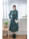 Lace Collar Floral Dress 細花邊圓領修腰印花連身裙/  DS1010