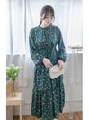Lace Collar Floral Dress 細花邊圓領修腰印花連身裙/  DS1010