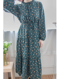 Lace Collar Floral Dress 細花邊圓領修腰印花連身裙/  DS1010