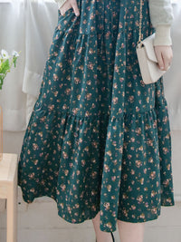 Lace Collar Floral Dress 細花邊圓領修腰印花連身裙/  DS1010