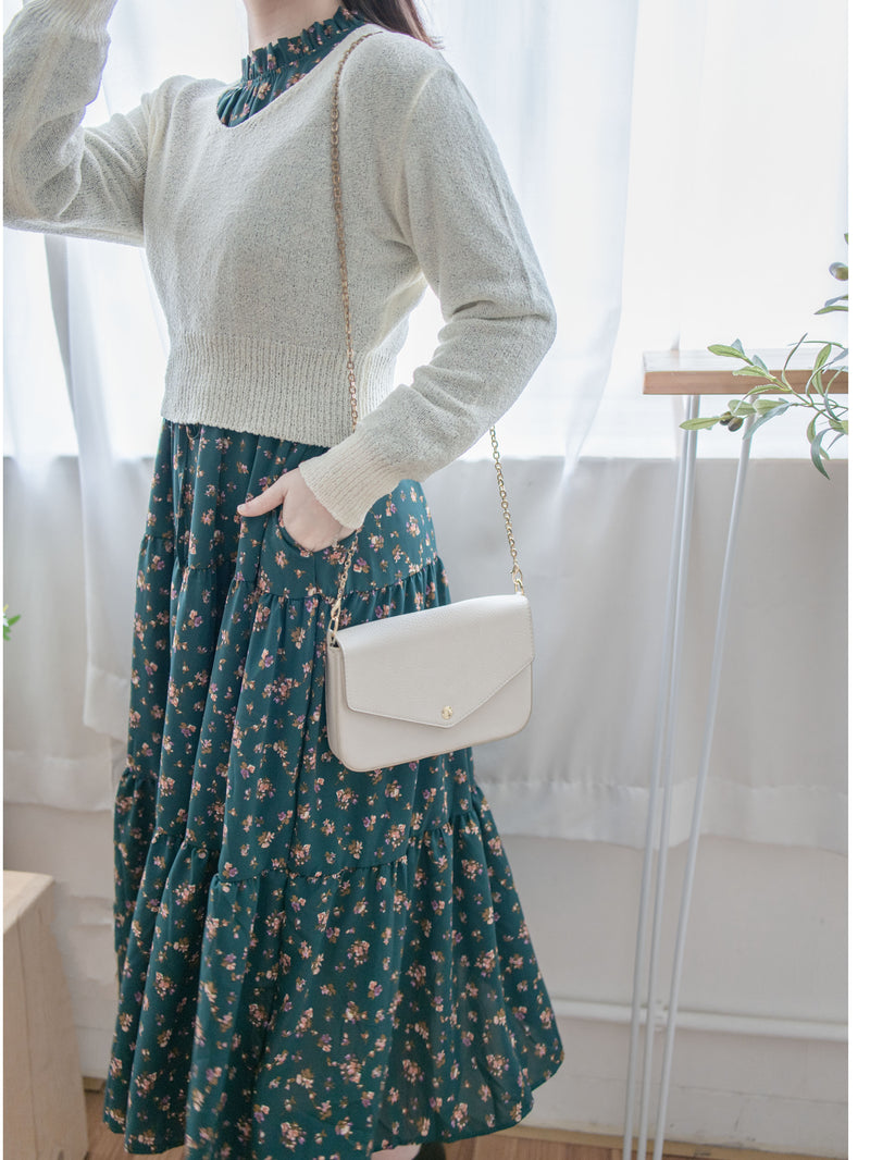 Lace Collar Floral Dress 細花邊圓領修腰印花連身裙/  DS1010