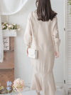 Knit Fishtail Dress 圓V領寬鬆裙身顯瘦魚尾針織連身裙/ DS1005