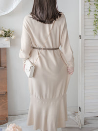 Knit Fishtail Dress 圓V領寬鬆裙身顯瘦魚尾針織連身裙/ DS1005
