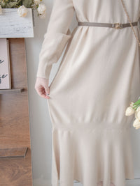 Knit Fishtail Dress 圓V領寬鬆裙身顯瘦魚尾針織連身裙/ DS1005
