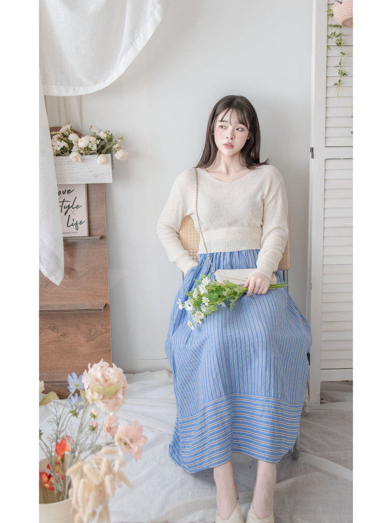 Stripe Dress 完美修肉直條紋口袋傘裙/ SK8912 (不設訂貨 售完即止）