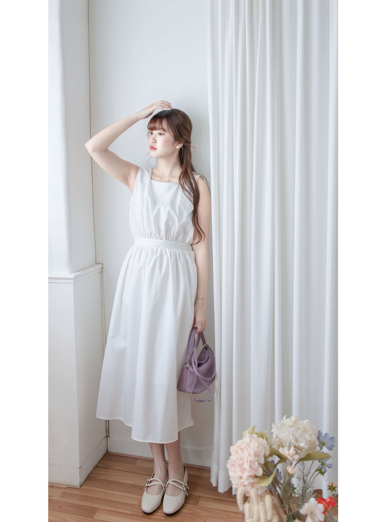 Square Collar Vest Dress 方領口單排鈕扣設計背心連身裙/ DS1012