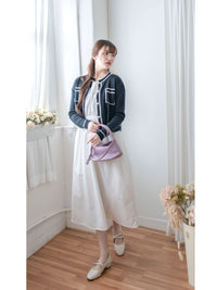 Coco Pearl Cardigan & Top 光澤珍珠鈕白黑滾邊外套或上衣 /TP9192