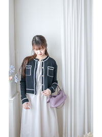 Coco Pearl Cardigan & Top 光澤珍珠鈕白黑滾邊外套或上衣 /TP9192