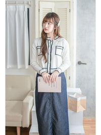 Coco Pearl Cardigan & Top 光澤珍珠鈕白黑滾邊外套或上衣 /TP9192