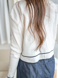 Coco Pearl Cardigan & Top 光澤珍珠鈕白黑滾邊外套或上衣 /TP9192