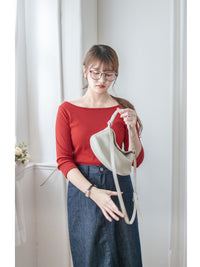 Boat Collar Tee 顯鎖骨闊船領弧形下擺修身百搭上衣/ TP9189