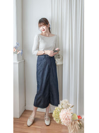 Boat Collar Tee 顯鎖骨闊船領弧形下擺修身百搭上衣/ TP9189