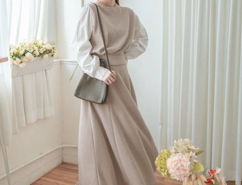 Spliced French Set 恤衫拼針織裙子兩件套/ DS1014