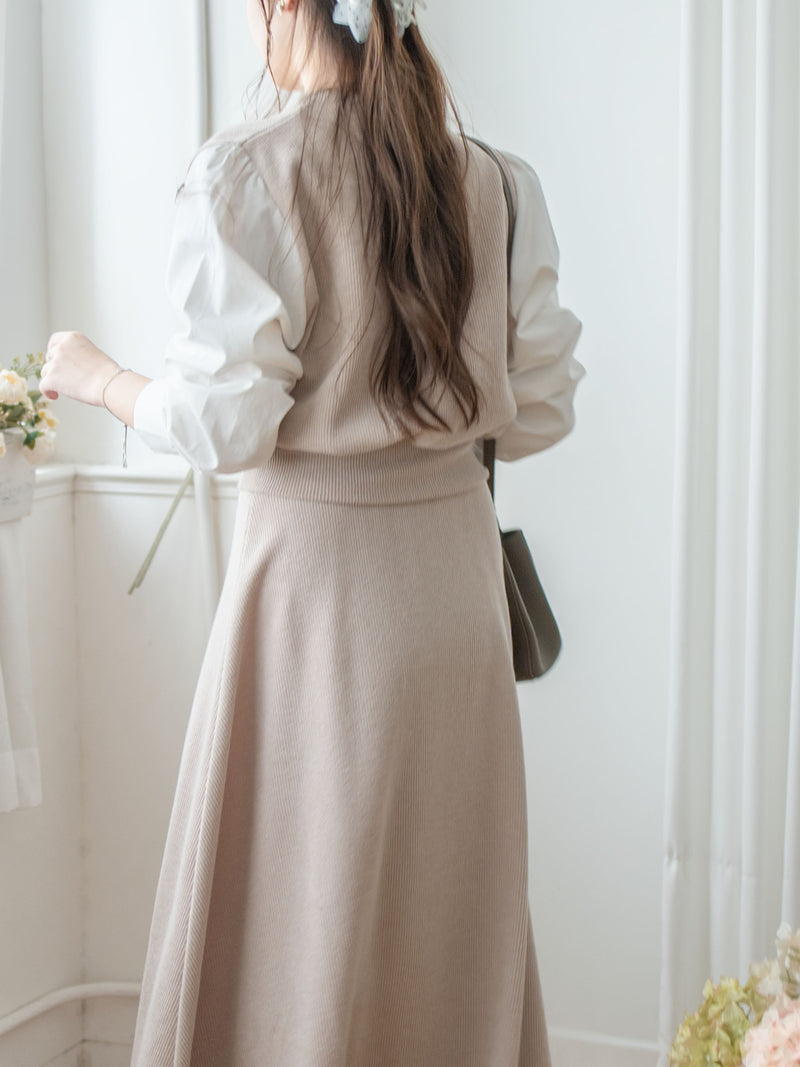 Spliced French Set 恤衫拼針織裙子兩件套/ DS1014