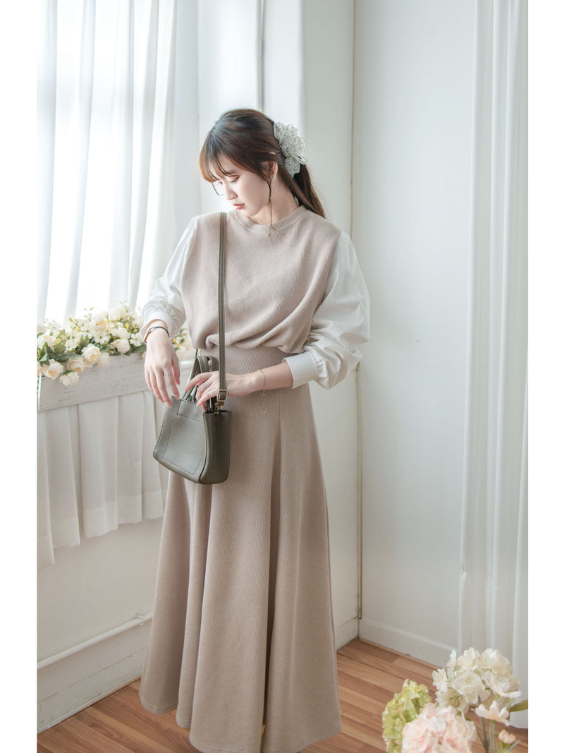 Spliced French Set 恤衫拼針織裙子兩件套/ DS1014