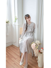 Firework Dress 花火線條雪紡金鈕扣連身裙/ DS1016